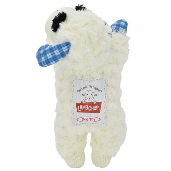 Medium Lamb Chop Dog Toy, Blue Plaid Ears and Paws, Squeaker 12 Inches - Picture 5 of 5